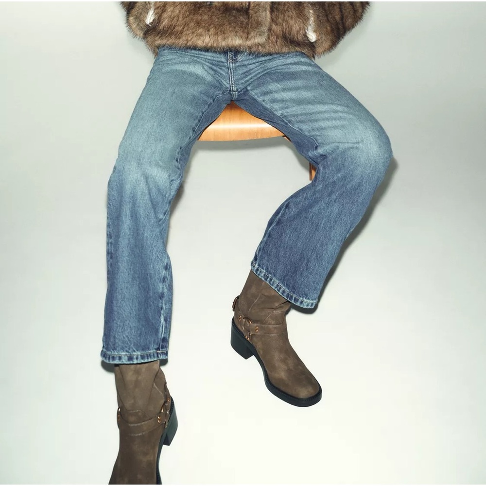 New Zara Heeled Biker Ankle Boots in Taupe Gray